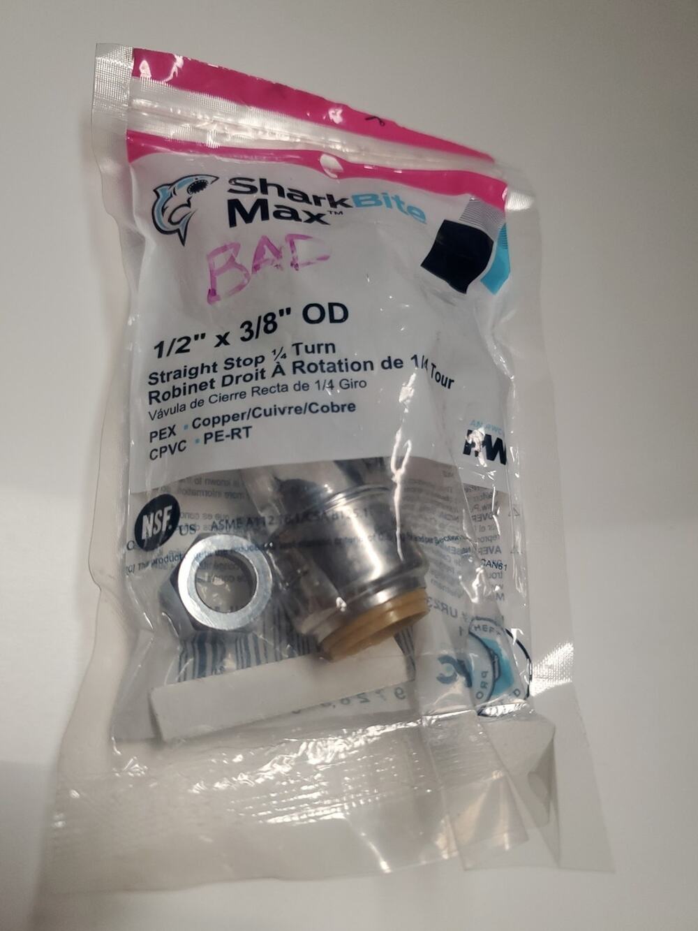 SharkBite Max 1/2 x 3/8 Compression Straight Stop Valve Quarter Turn Push